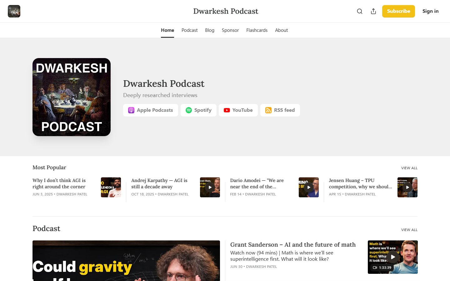 Dwarkesh Podcast 主页截图